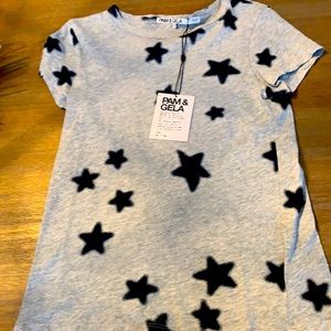 NWT Pam and Gela gray t-shirt with navy stars.